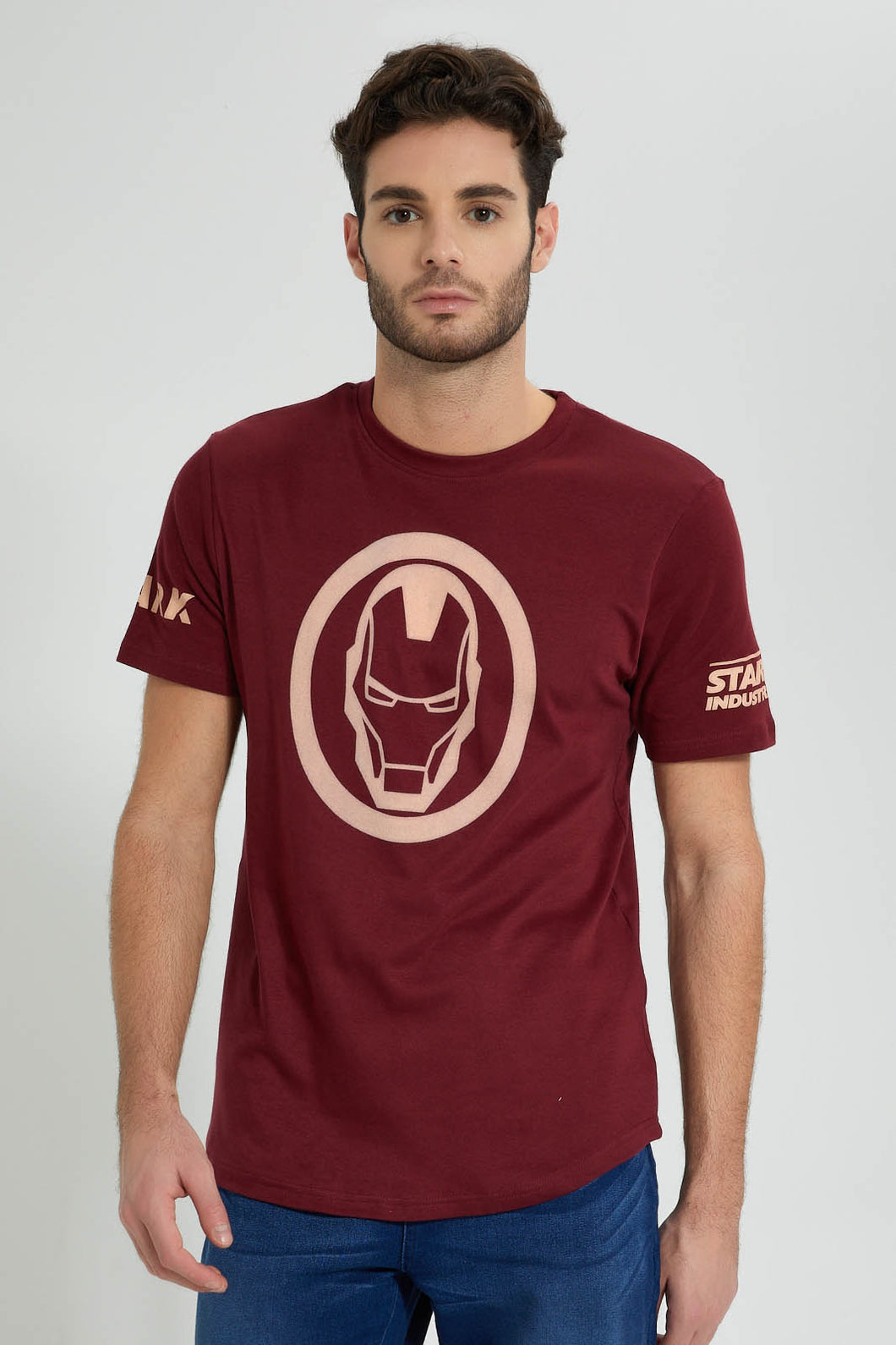 Redtag-Burgandy-Ironman-Crew-Neck-T-Shirt-Colour:Burgundy,-Filter:Men's-Clothing,-Men-T-Shirts,-New-In,-New-In-Men,-Non-Sale,-S22B,-Section:Men-Men's-