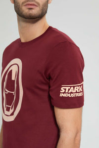 Redtag-Burgandy-Ironman-Crew-Neck-T-Shirt-Colour:Burgundy,-Filter:Men's-Clothing,-Men-T-Shirts,-New-In,-New-In-Men,-Non-Sale,-S22B,-Section:Men-Men's-