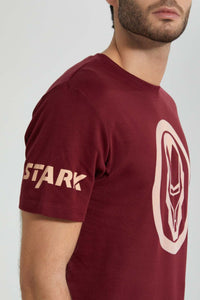 Redtag-Burgandy-Ironman-Crew-Neck-T-Shirt-Colour:Burgundy,-Filter:Men's-Clothing,-Men-T-Shirts,-New-In,-New-In-Men,-Non-Sale,-S22B,-Section:Men-Men's-