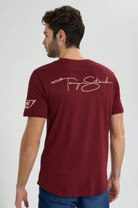 Redtag-Burgandy-Ironman-Crew-Neck-T-Shirt-Colour:Burgundy,-Filter:Men's-Clothing,-Men-T-Shirts,-New-In,-New-In-Men,-Non-Sale,-S22B,-Section:Men-Men's-