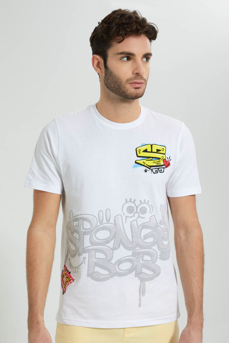 Redtag-White-Spong-Bob-Crew-Neck-T-Shirt-Colour:White,-Filter:Men's-Clothing,-Men-T-Shirts,-New-In,-New-In-Men,-Non-Sale,-S22B,-Section:Men-Men's-