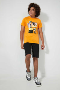 Redtag-Orange-Puff-&-Digital-Print-T-Shirt-All-Over-Prints-Senior-Boys-9 to 14 Years
