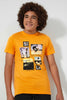 Redtag-Orange-Puff-&-Digital-Print-T-Shirt-All-Over-Prints-Senior-Boys-9 to 14 Years
