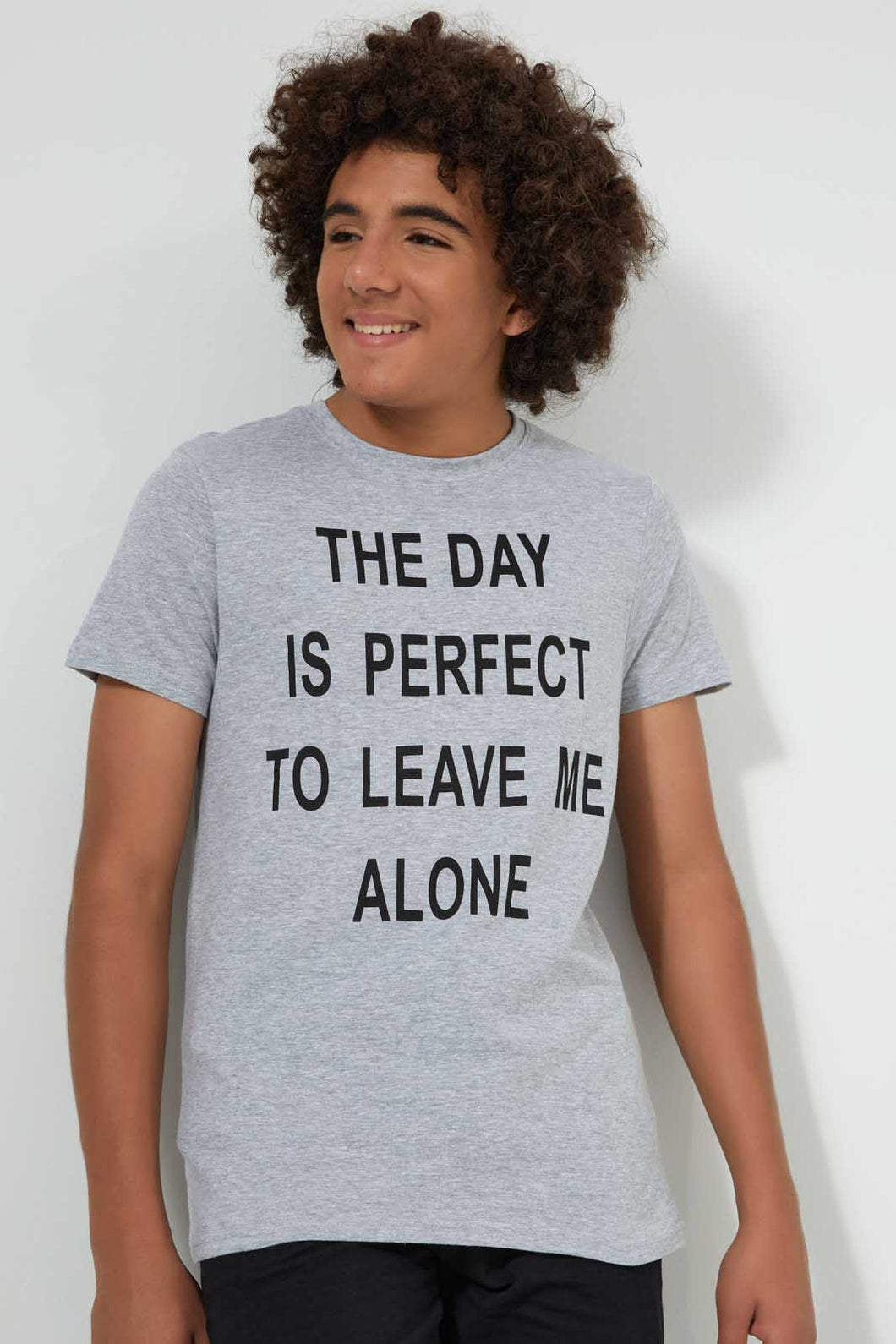 Redtag-Grey-Perfect-Day-T-Shirt-All-Over-Prints-Senior-Boys-9 to 14 Years