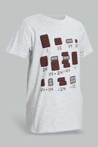 Redtag-Ecru-Chocolate-Fraction-T-Shirt-All-Over-Prints-Senior-Boys-9 to 14 Years