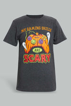 Load image into Gallery viewer, Redtag-Charcoal-Scary-Game-Skills-T-Shirt-All-Over-Prints-Senior-Boys-9 to 14 Years
