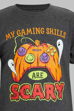 Load image into Gallery viewer, Redtag-Charcoal-Scary-Game-Skills-T-Shirt-All-Over-Prints-Senior-Boys-9 to 14 Years
