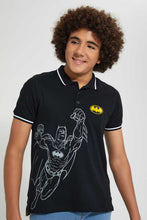 تنزيل الصورة على معرض الصور، Redtag-Black-Batman-Polo-Polo-Shirts-Senior-Boys-9 to 14 Years
