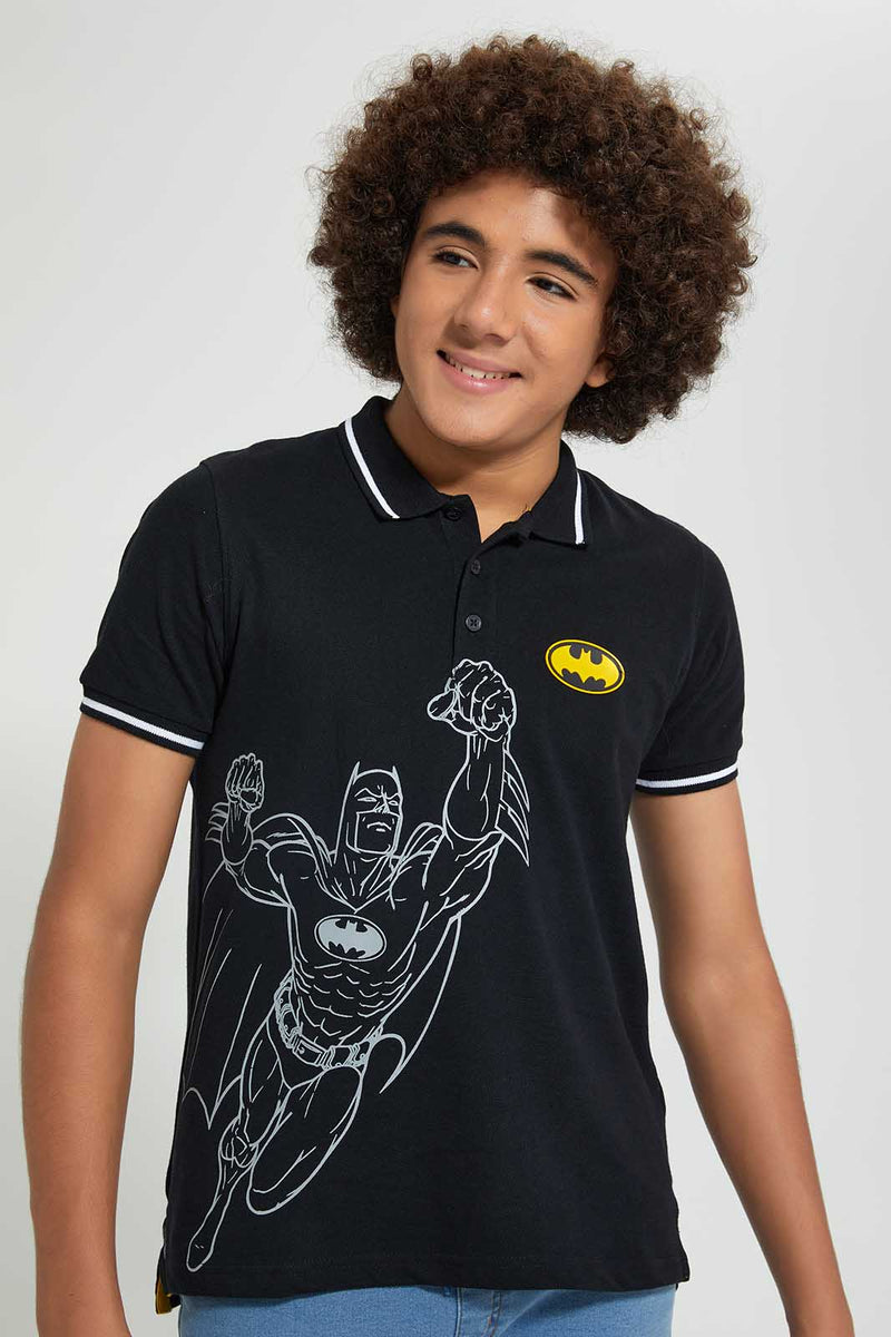 Redtag-Black-Batman-Polo-Polo-Shirts-Senior-Boys-9 to 14 Years