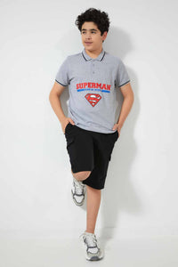 Redtag-Navy-Superman-Polo-Polo-Shirts-Senior-Boys-9 to 14 Years