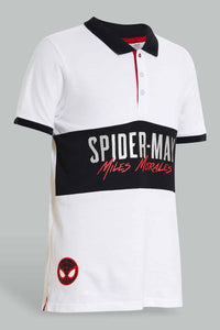 Redtag-White-Spiderman-Polo-Polo-Shirts-Senior-Boys-9 to 14 Years