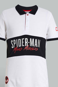 Redtag-White-Spiderman-Polo-Polo-Shirts-Senior-Boys-9 to 14 Years