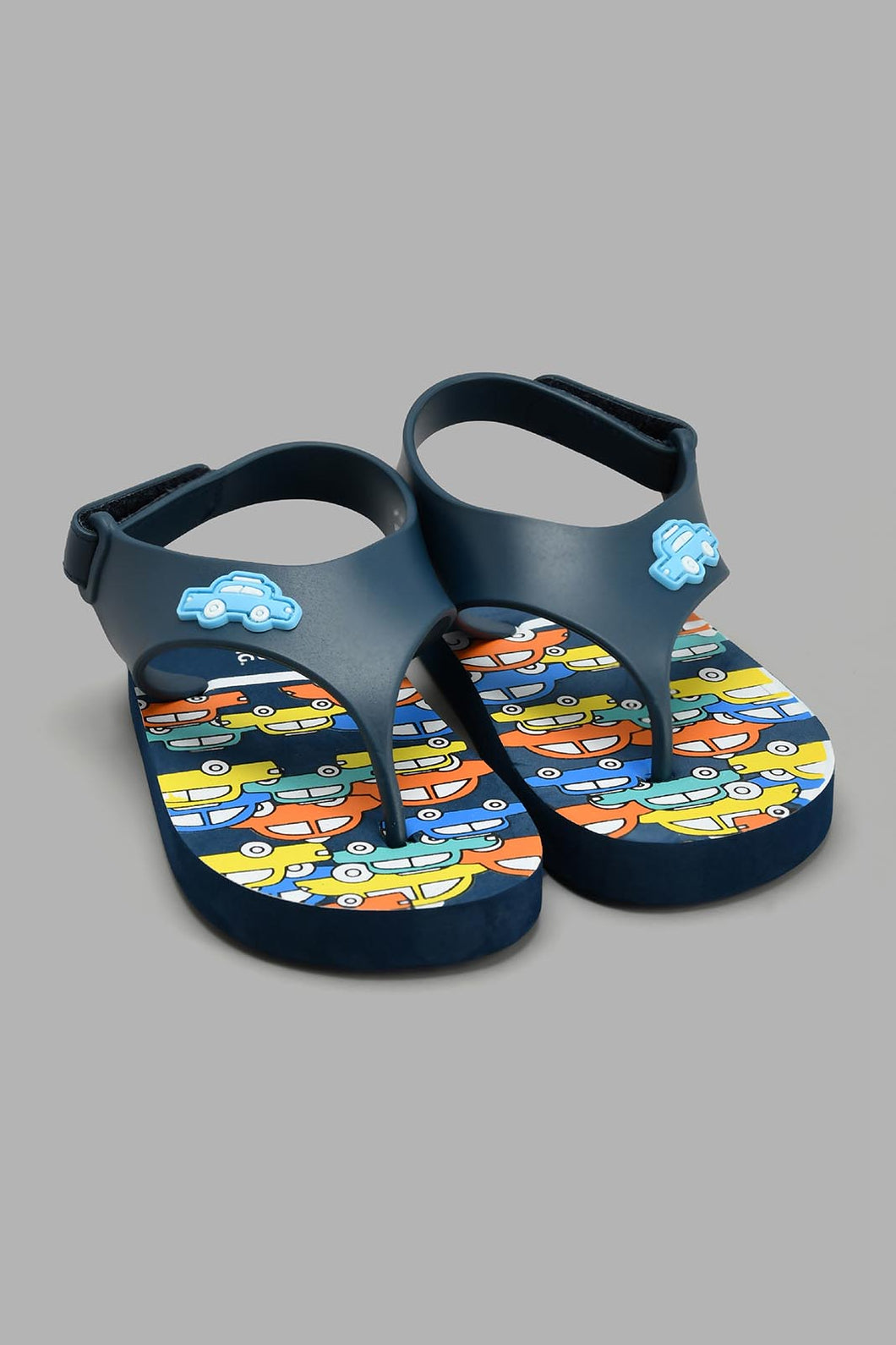 Redtag-Navy-Cars-Print-Toe-Post-With-Backstrap-Toe-Posts-Boys-3 to 5 Years