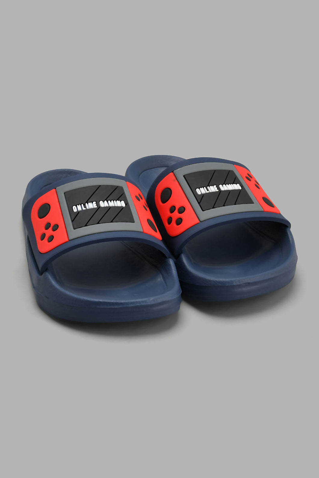 Redtag-Navy-Game-Pad-Embossed-Slide-Sliders-Boys-3 to 5 Years