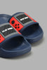 Redtag-Navy-Game-Pad-Embossed-Slide-Sliders-Boys-3 to 5 Years