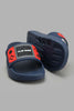 Redtag-Navy-Game-Pad-Embossed-Slide-Sliders-Boys-3 to 5 Years