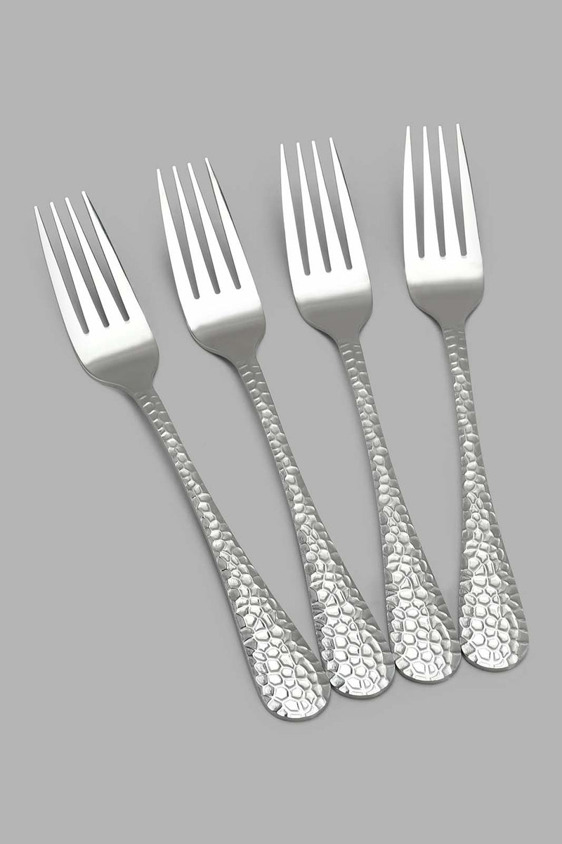 Redtag-Silver-Dinner-Fork-Hammered-Finish-Set-(4-Piece)-Table-Fork-Home-Dining-