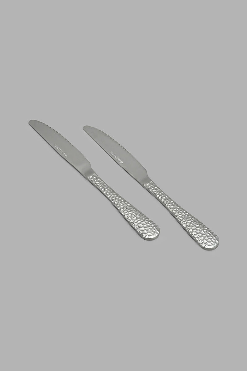 Redtag-Silver-Dinner-Knife-Hammered-Finish-Set-(2-Piece)-Dinner-Knives-Home-Dining-