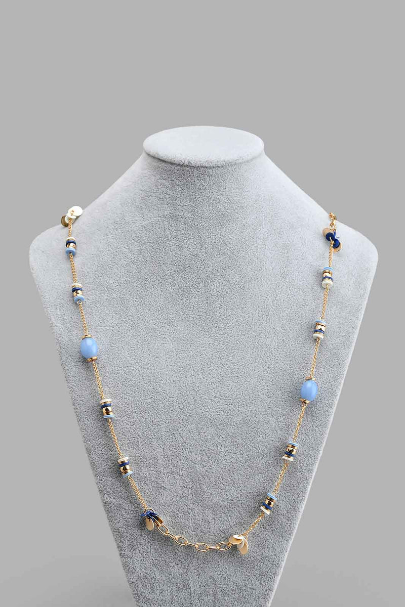 Redtag-Gold-And-Blue-Embellished-Necklace-For-Women-Colour:Blue,-Colour:Gold,-Filter:Women's-Accessories,-New-In,-New-In-Women-ACC,-Non-Sale,-S22B,-Women-Jewellery-Women-