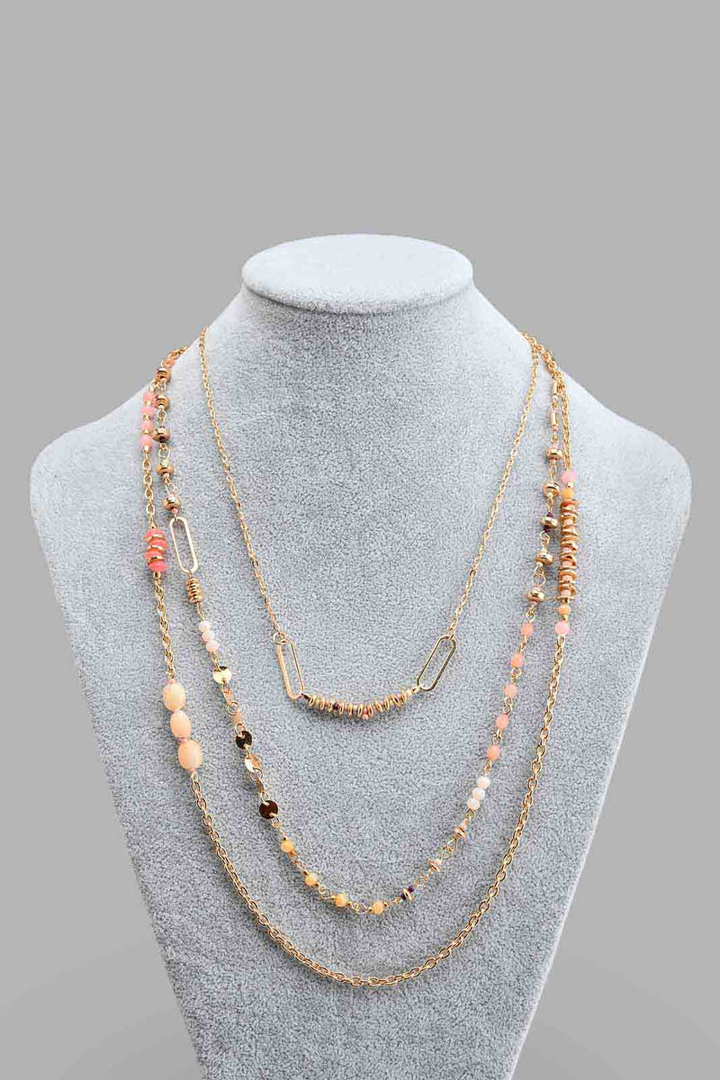 Redtag-Gold-And-Peach-Embellished-Necklace-For-Women-Colour:Gold,-Colour:Peach,-Filter:Women's-Accessories,-New-In,-New-In-Women-ACC,-Non-Sale,-S22B,-Women-Jewellery-Women-