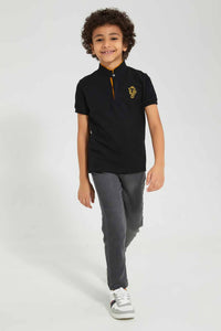 Redtag-Black-Embroidered-Polo-Polo-Shirts-Boys-2 to 8 Years