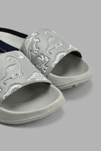 تنزيل الصورة على معرض الصور، Redtag-Grey-Dino-Print-Slide-With-Backstrap-Sliders-Boys-3 to 5 Years
