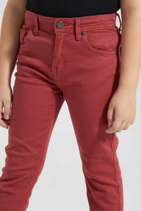 Redtag-Red-Coloured-Twill-Stretch-Jean-Jeans-Regular-Fit-Boys-2 to 8 Years