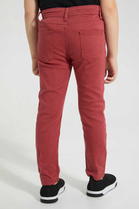 Redtag-Red-Coloured-Twill-Stretch-Jean-Jeans-Regular-Fit-Boys-2 to 8 Years