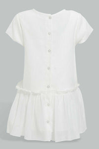 Redtag-Ivory-Frill-Hem-Dress-Dresses-Infant-Girls-3 to 24 Months