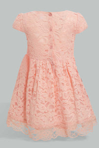 Redtag-Coral-Lace-Gather-Waist-Dress-Dresses-Infant-Girls-3 to 24 Months