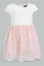 Load image into Gallery viewer, Redtag-White-And-Pink-Flock-Printed-Mesh-Dress-Dresses-Infant-Girls-3 to 24 Months
