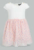 Redtag-White-And-Pink-Flock-Printed-Mesh-Dress-Dresses-Infant-Girls-3 to 24 Months