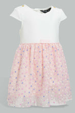 Load image into Gallery viewer, Redtag-White-And-Pink-Flock-Printed-Mesh-Dress-Dresses-Infant-Girls-3 to 24 Months
