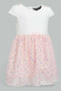 Redtag-White-And-Pink-Flock-Printed-Mesh-Dress-Dresses-Infant-Girls-3 to 24 Months