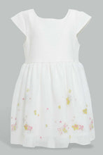 Load image into Gallery viewer, Redtag-White-Floral-Embellished-Mesh-Detailed-Dress-Dresses-Infant-Girls-3 to 24 Months
