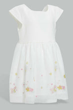 Load image into Gallery viewer, Redtag-White-Floral-Embellished-Mesh-Detailed-Dress-Dresses-Infant-Girls-3 to 24 Months
