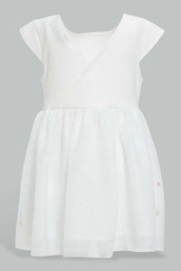 Redtag-White-Floral-Embellished-Mesh-Detailed-Dress-Dresses-Infant-Girls-3 to 24 Months