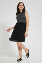 تنزيل الصورة على معرض الصور، Redtag-Black/Silver-Mettalic-Dress-Dresses-Senior-Girls-9 to 14 Years
