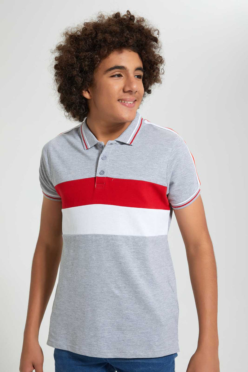 Redtag-Assorted-Color-Block-With-Shoulder-Tape-Polo-Plain-Senior-Boys-9 to 14 Years