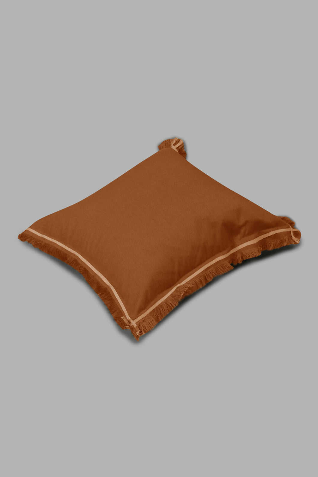 Redtag-Brown-Plain-Cushion-With-Fringes-Cushions-Home-Bedroom-