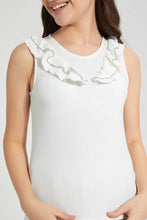 Load image into Gallery viewer, Redtag-White-Ruffled-Front-Rib-Top-Embellished-Senior-Girls-9 to 14 Years
