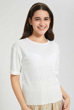 Load image into Gallery viewer, Redtag-White-Jacquard-Boxy-Top-Plain-Senior-Girls-9 to 14 Years
