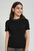 Redtag-Black-Highneck-Jacquard-Top-With-Pearls-Blouses-Senior-Girls-9 to 14 Years