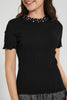 Redtag-Black-Highneck-Jacquard-Top-With-Pearls-Blouses-Senior-Girls-9 to 14 Years