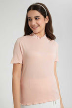 Load image into Gallery viewer, Redtag-Pink-Highneck-Jacquard-Top-With-Pearls-Blouses-Senior-Girls-9 to 14 Years
