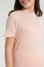 Load image into Gallery viewer, Redtag-Pink-Highneck-Jacquard-Top-With-Pearls-Blouses-Senior-Girls-9 to 14 Years
