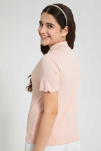 Load image into Gallery viewer, Redtag-Pink-Highneck-Jacquard-Top-With-Pearls-Blouses-Senior-Girls-9 to 14 Years
