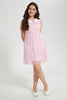 Redtag-Pink/Silver-Foil-Floral-Peter-Pan-Collar-Mesh-Dress-Dresses-Senior-Girls-9 to 14 Years