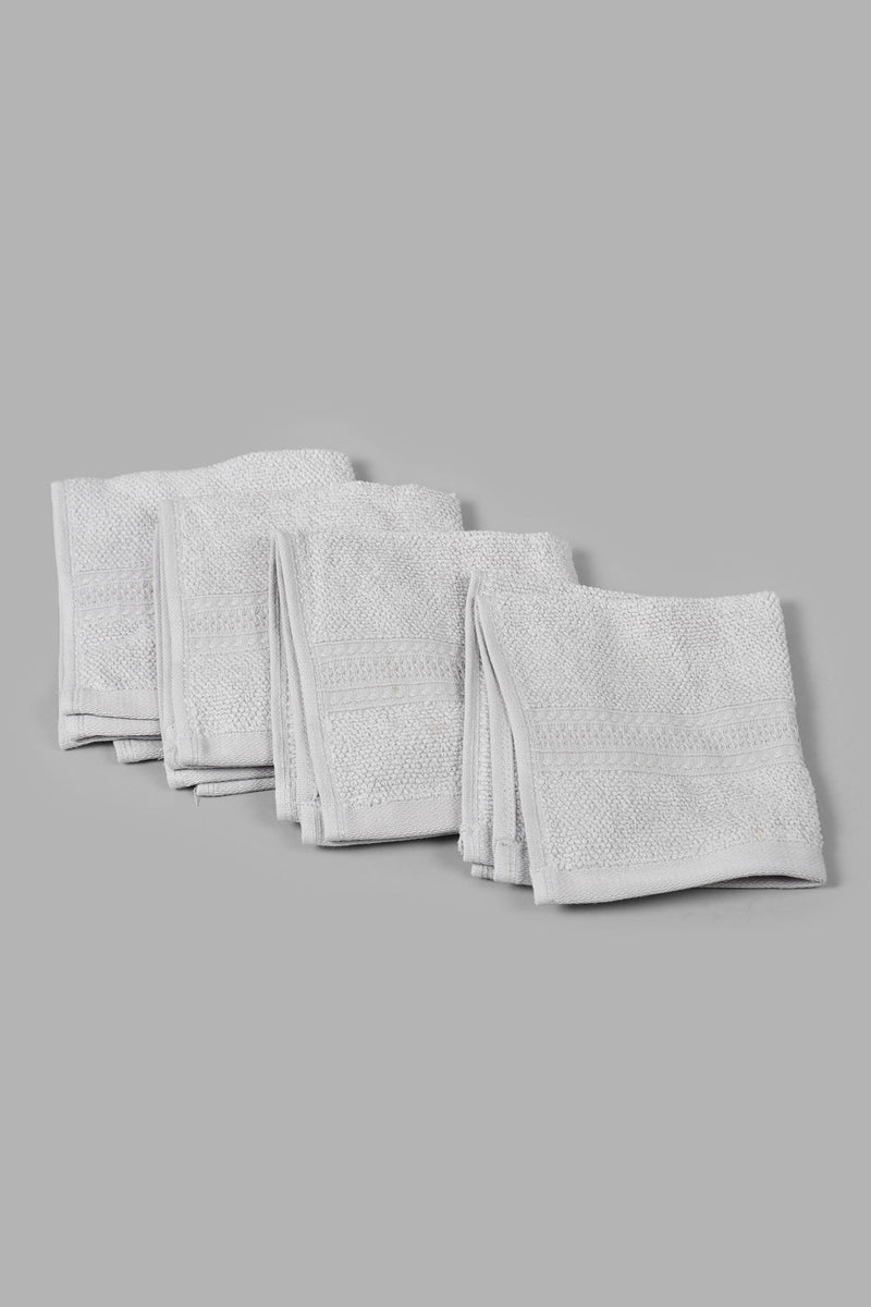 Redtag-Light-Grey-Textured-Cotton-Face-Towel-Set-(4-Piece)-Face-Towels-Home-Bathroom-