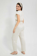 تنزيل الصورة على معرض الصور، Redtag-White/Gold-Jumpsuit-With-Belt-Dresses-Senior-Girls-9 to 14 Years
